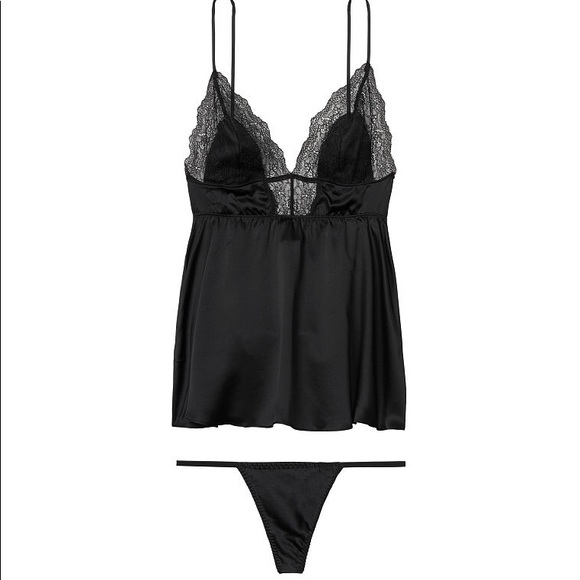 VS black satin & Chantilly lace lingerie set - Picture 13 of 15